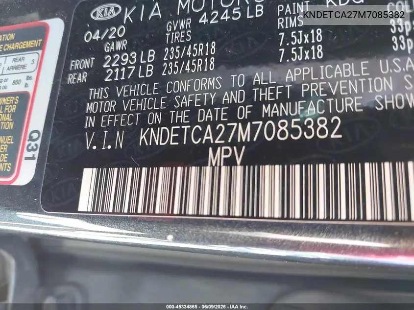 2021 Kia Seltos Sx Turbo VIN: KNDETCA27M7085382 Lot: 45334865
