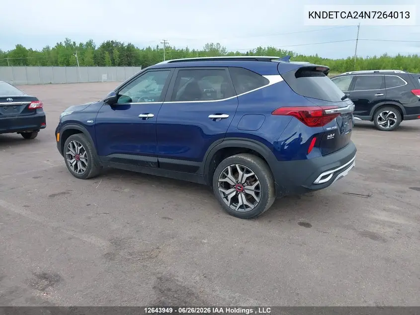 2022 Kia Seltos Sx Turbo W/Black Interior/Sx Turbo W/Burgundy Interior VIN: KNDETCA24N7264013 Lot: 12643949