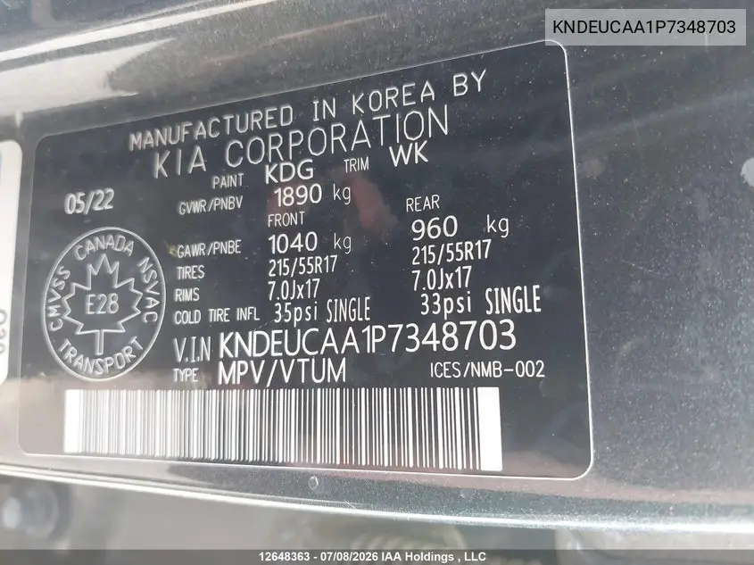 2023 Kia Seltos Ex VIN: KNDEUCAA1P7348703 Lot: 12648363