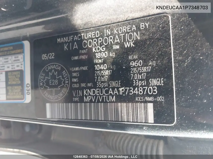 2023 Kia Seltos Ex VIN: KNDEUCAA1P7348703 Lot: 12648363