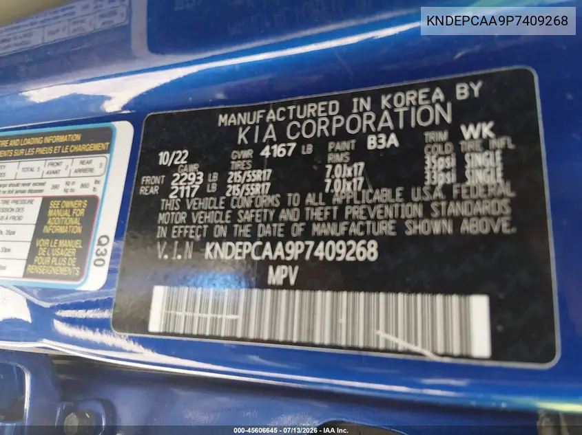 2023 Kia Seltos Lx VIN: KNDEPCAA9P7409268 Lot: 45606645