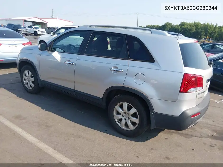 2012 Kia Sorento Lx VIN: 5XYKT3A60CG280344 Lot: 45658183