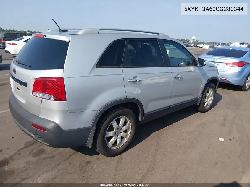 2012 Kia Sorento Lx VIN: 5XYKT3A60CG280344 Lot: 45658183
