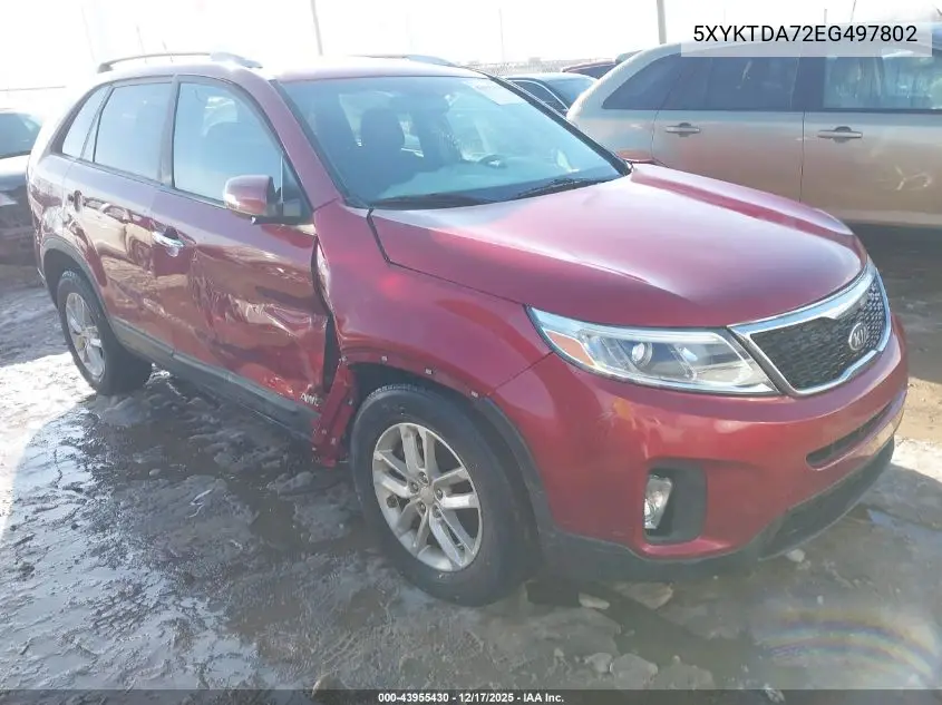 5XYKTDA72EG497802 2014 Kia Sorento Lx V6