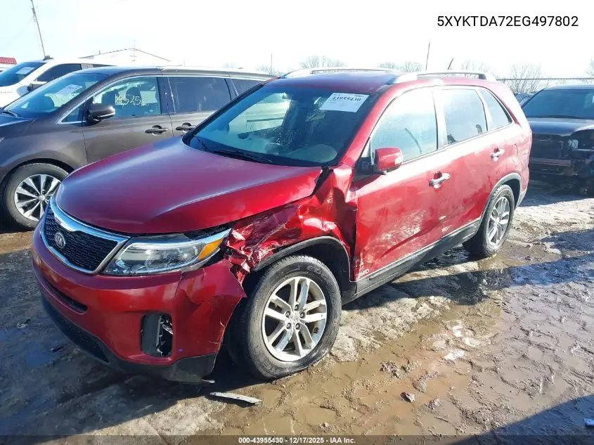 5XYKTDA72EG497802 2014 Kia Sorento Lx V6