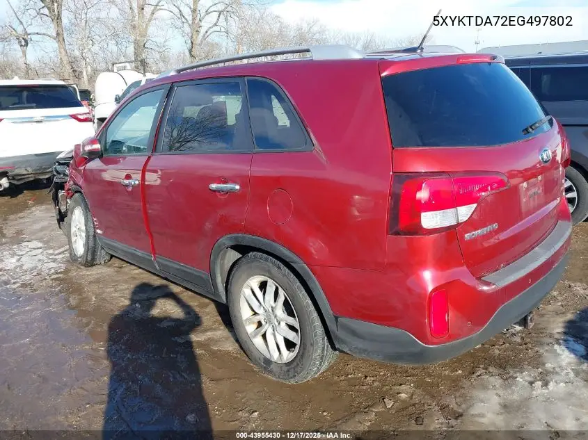 5XYKTDA72EG497802 2014 Kia Sorento Lx V6