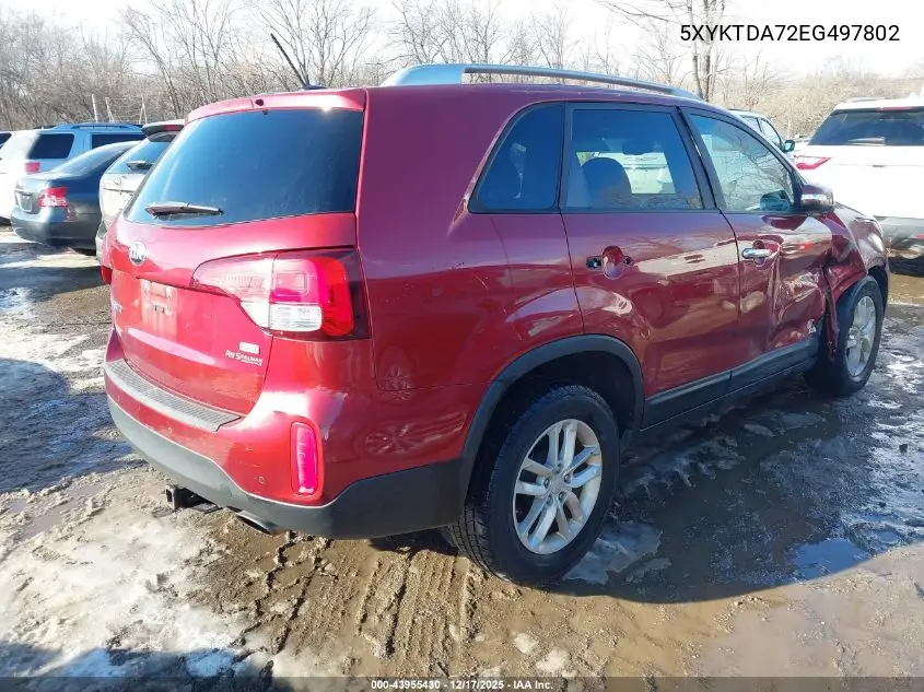 5XYKTDA72EG497802 2014 Kia Sorento Lx V6