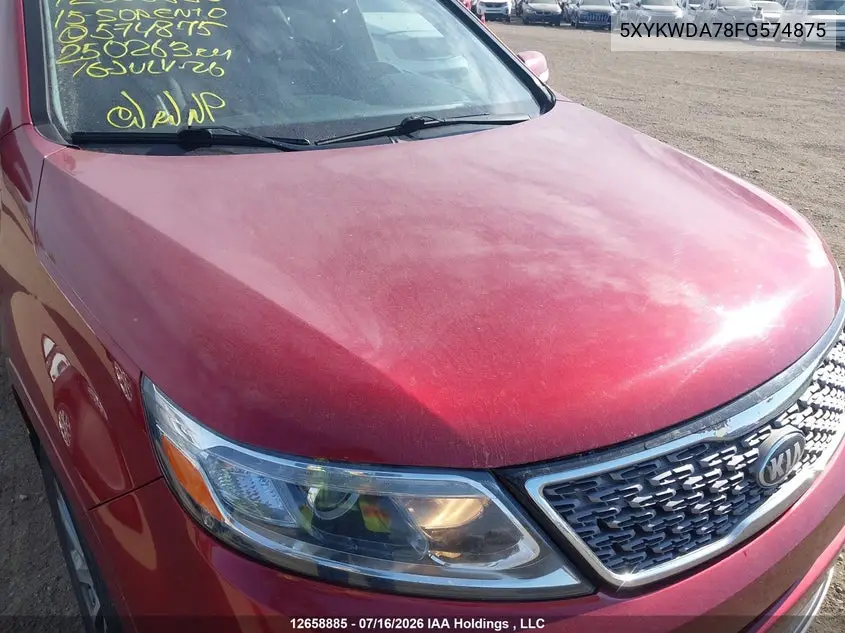 2015 Kia Sorento Sx VIN: 5XYKWDA78FG574875 Lot: 12658885