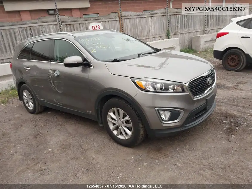 2016 Kia Sorento 3.3L Lx + VIN: 5XYPGDA54GG186397 Lot: 12654837