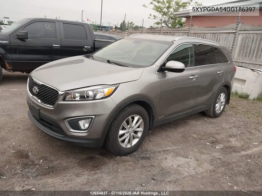 2016 Kia Sorento 3.3L Lx + VIN: 5XYPGDA54GG186397 Lot: 12654837
