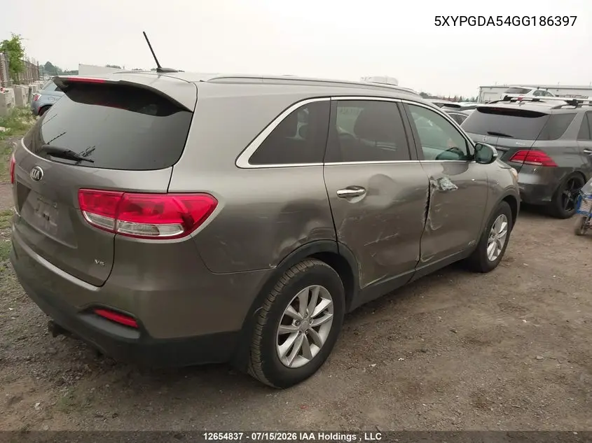 2016 Kia Sorento 3.3L Lx + VIN: 5XYPGDA54GG186397 Lot: 12654837