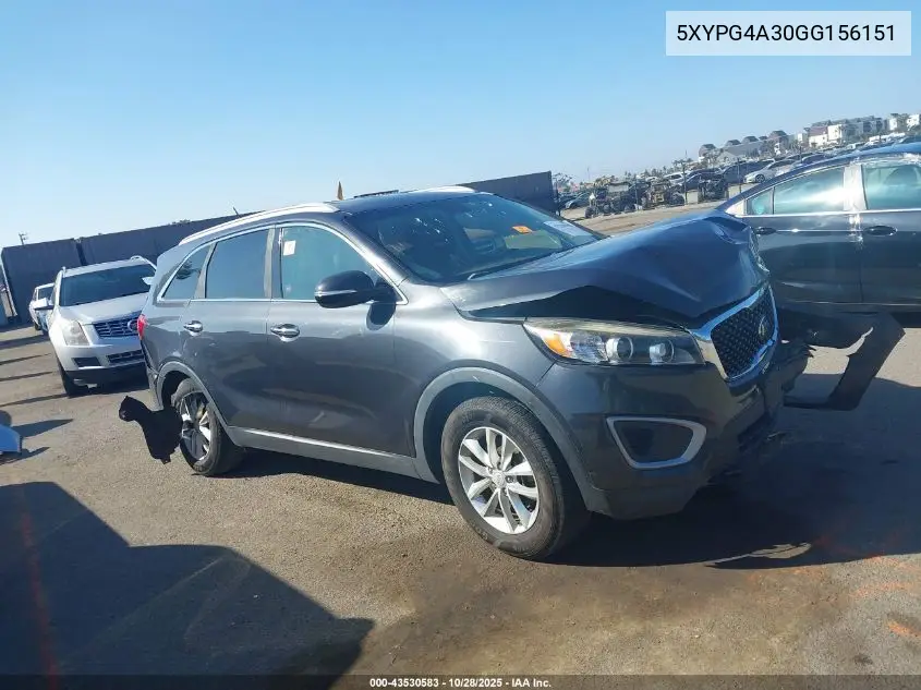 5XYPG4A30GG156151 2016 Kia Sorento 2.4L Lx