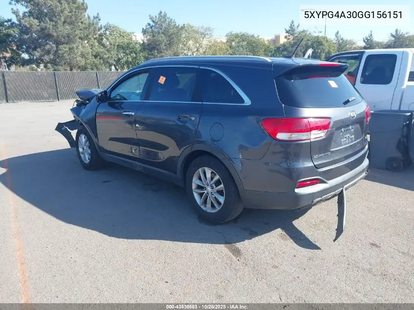 5XYPG4A30GG156151 2016 Kia Sorento 2.4L Lx