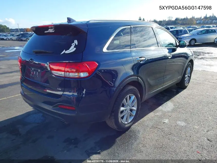 5XYPGDA56GG147598 2016 Kia Sorento 3.3L Lx