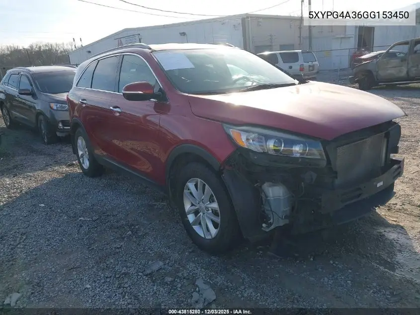 5XYPG4A36GG153450 2016 Kia Sorento 2.4L Lx