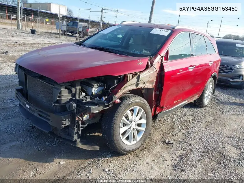 5XYPG4A36GG153450 2016 Kia Sorento 2.4L Lx