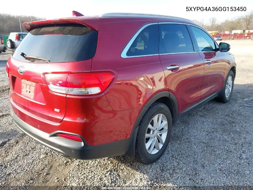5XYPG4A36GG153450 2016 Kia Sorento 2.4L Lx