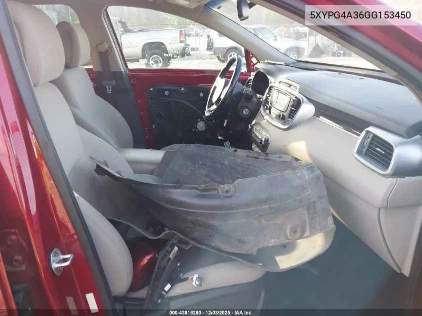 5XYPG4A36GG153450 2016 Kia Sorento 2.4L Lx