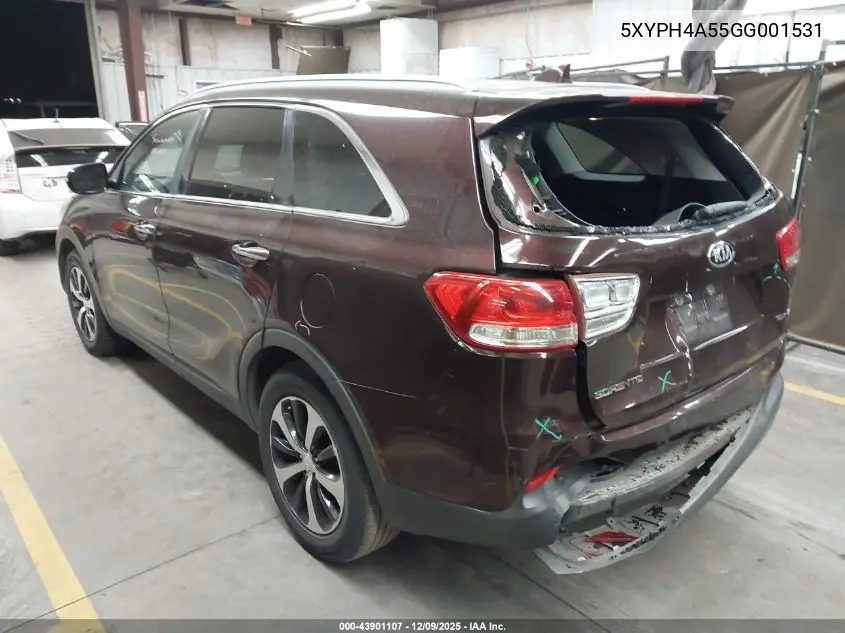 5XYPH4A55GG001531 2016 Kia Sorento 3.3L Ex