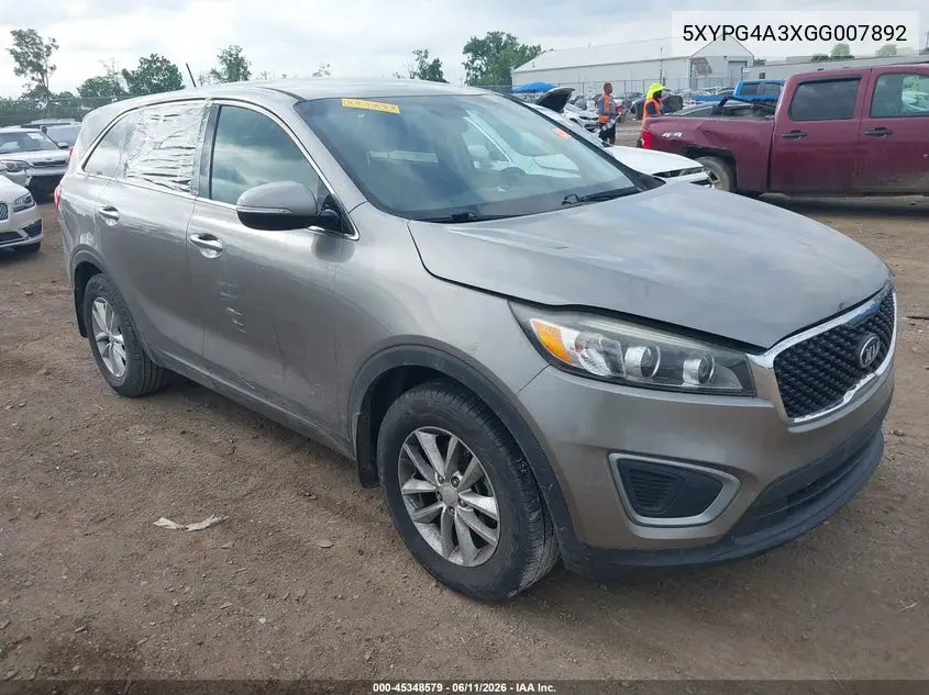 2016 Kia Sorento 2.4L L VIN: 5XYPG4A3XGG007892 Lot: 45348579