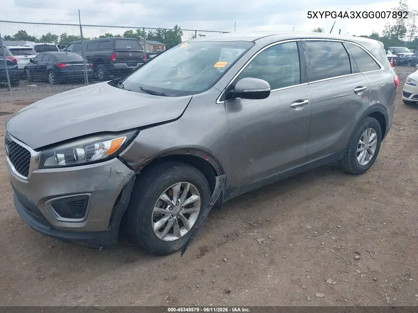 2016 Kia Sorento 2.4L L VIN: 5XYPG4A3XGG007892 Lot: 45348579