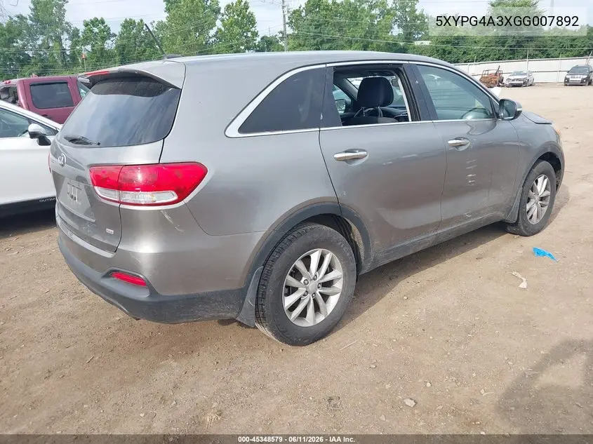 2016 Kia Sorento 2.4L L VIN: 5XYPG4A3XGG007892 Lot: 45348579