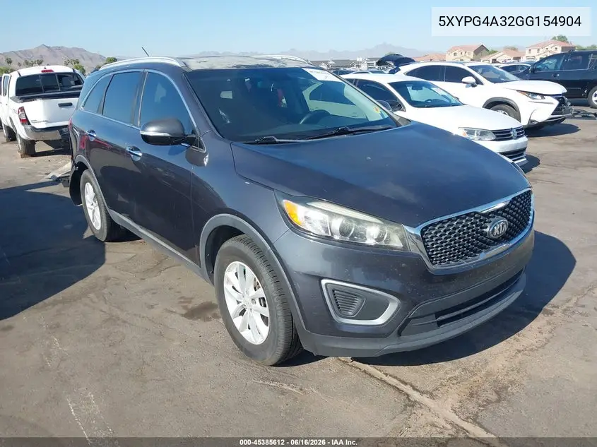 2016 Kia Sorento 2.4L Lx VIN: 5XYPG4A32GG154904 Lot: 45385612