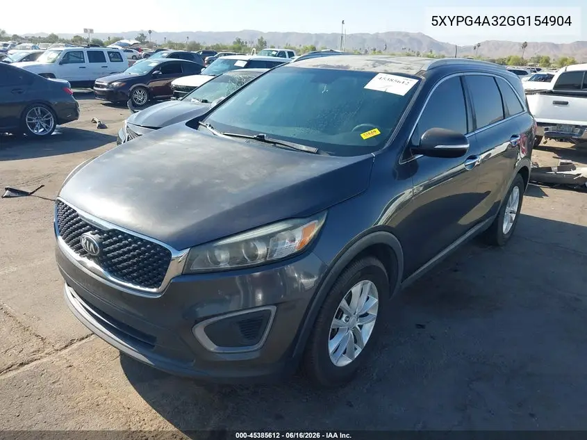2016 Kia Sorento 2.4L Lx VIN: 5XYPG4A32GG154904 Lot: 45385612