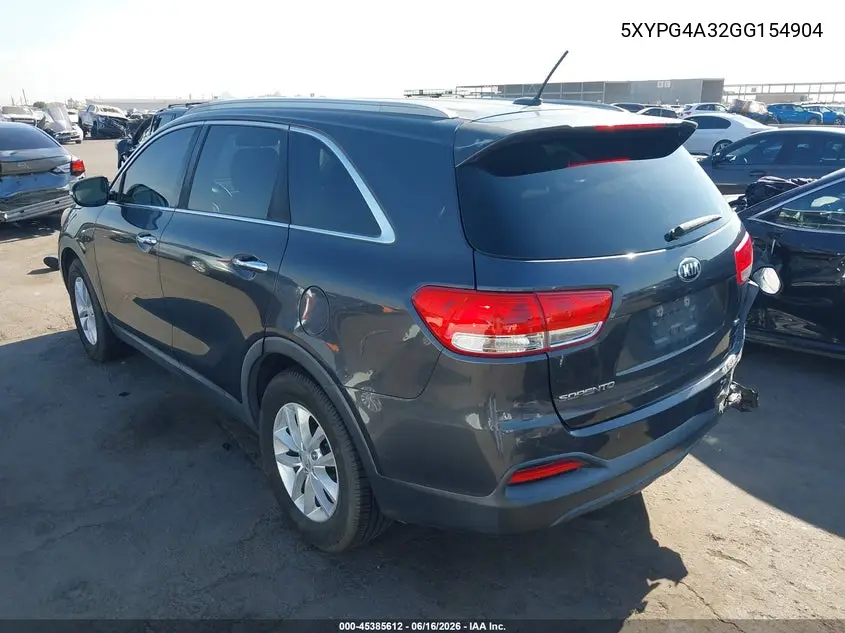 2016 Kia Sorento 2.4L Lx VIN: 5XYPG4A32GG154904 Lot: 45385612