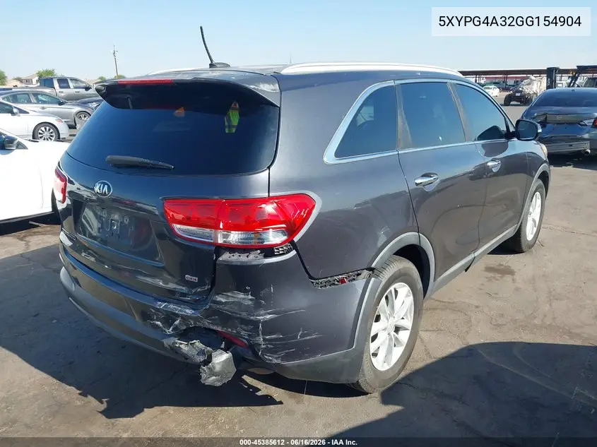 2016 Kia Sorento 2.4L Lx VIN: 5XYPG4A32GG154904 Lot: 45385612