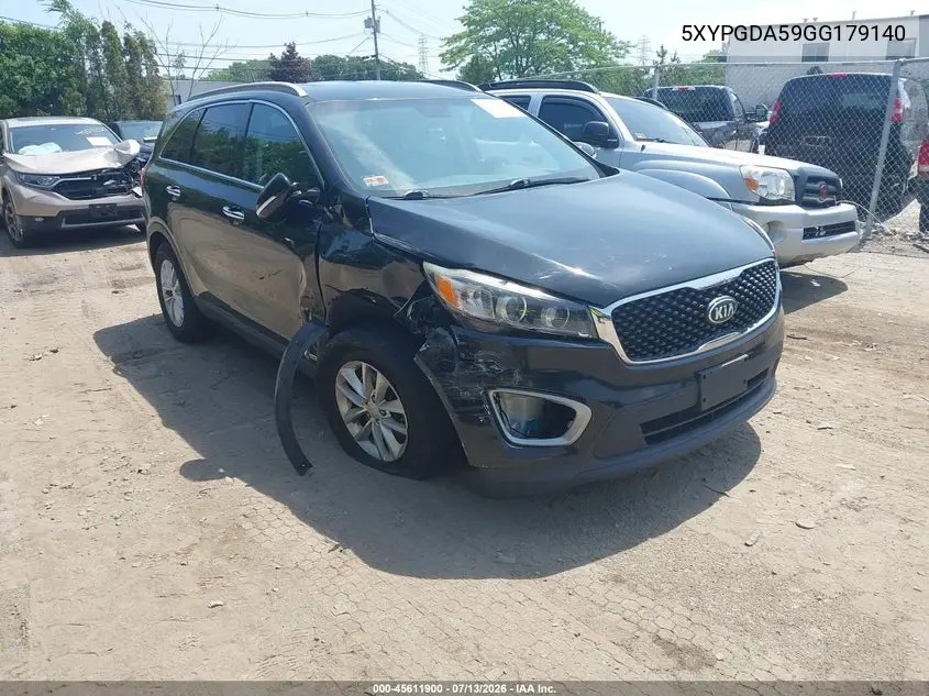 2016 Kia Sorento 3.3L Lx VIN: 5XYPGDA59GG179140 Lot: 45611900