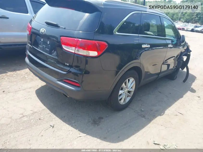 2016 Kia Sorento 3.3L Lx VIN: 5XYPGDA59GG179140 Lot: 45611900