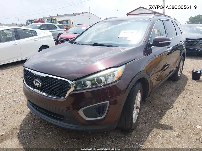 2016 Kia Sorento 2.4L Lx VIN: 5XYPG4A38GG056119 Lot: 45625301