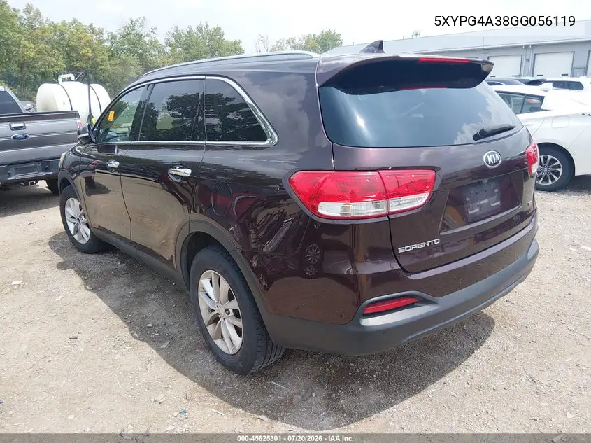 2016 Kia Sorento 2.4L Lx VIN: 5XYPG4A38GG056119 Lot: 45625301