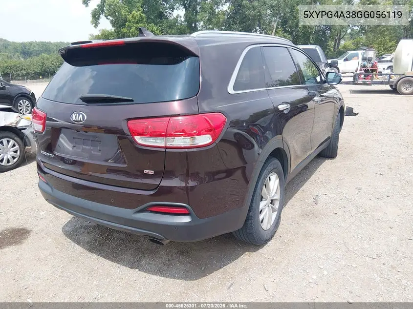 2016 Kia Sorento 2.4L Lx VIN: 5XYPG4A38GG056119 Lot: 45625301