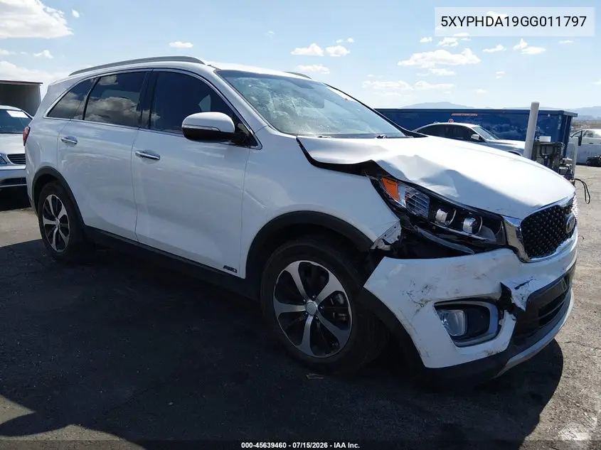 2016 Kia Sorento 2.0T Ex VIN: 5XYPHDA19GG011797 Lot: 45639460