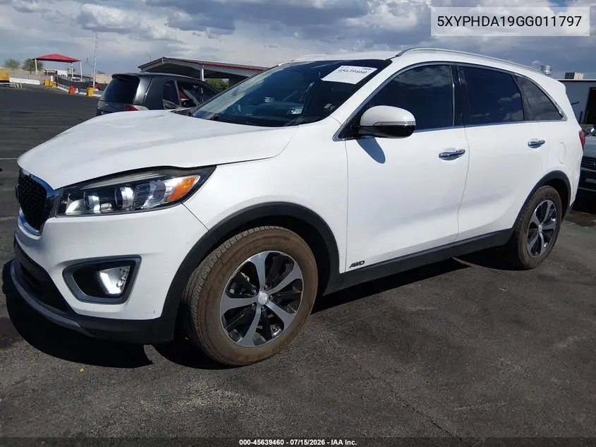 2016 Kia Sorento 2.0T Ex VIN: 5XYPHDA19GG011797 Lot: 45639460