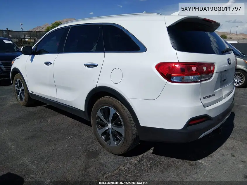 2016 Kia Sorento 2.0T Ex VIN: 5XYPHDA19GG011797 Lot: 45639460