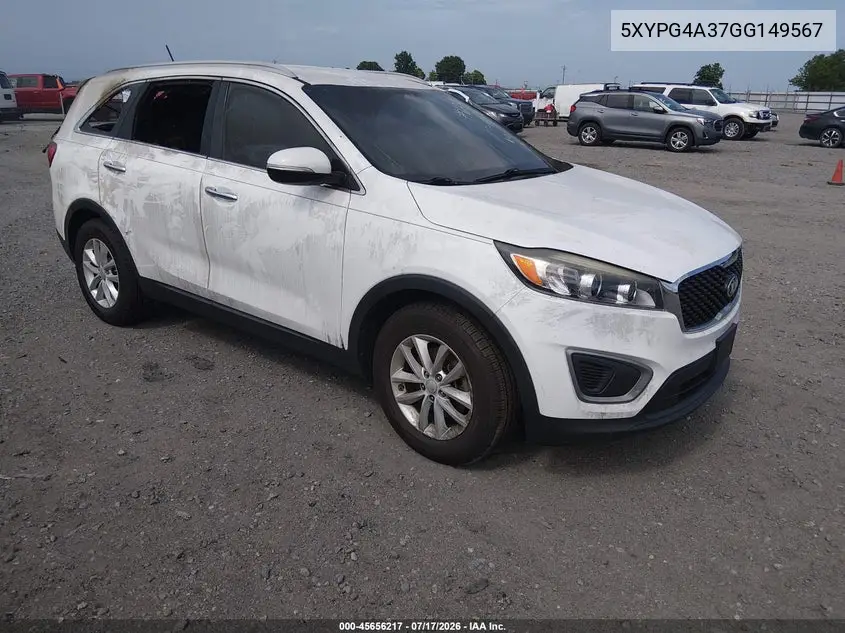 2016 Kia Sorento 2.4L Lx VIN: 5XYPG4A37GG149567 Lot: 45656217