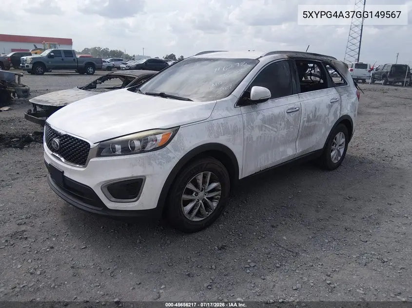 2016 Kia Sorento 2.4L Lx VIN: 5XYPG4A37GG149567 Lot: 45656217