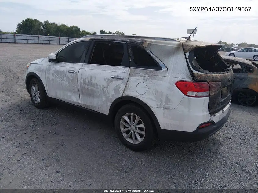 2016 Kia Sorento 2.4L Lx VIN: 5XYPG4A37GG149567 Lot: 45656217