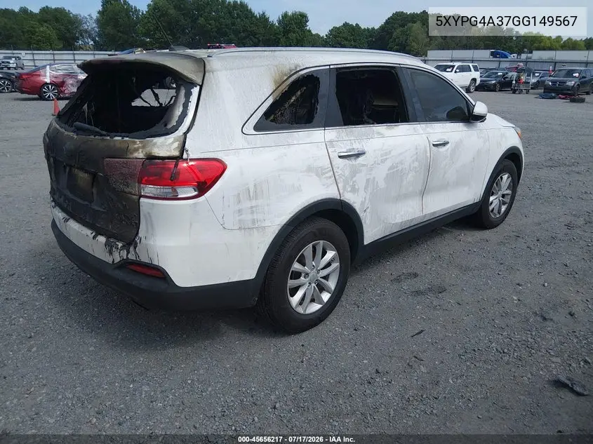 2016 Kia Sorento 2.4L Lx VIN: 5XYPG4A37GG149567 Lot: 45656217