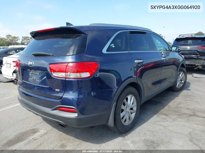 2016 Kia Sorento 2.4L Lx VIN: 5XYPG4A3XGG064920 Lot: 45660889