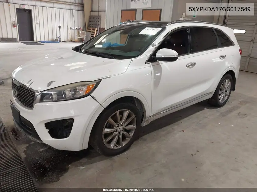 2016 Kia Sorento 2.0T Sxl VIN: 5XYPKDA17GG017549 Lot: 45664887