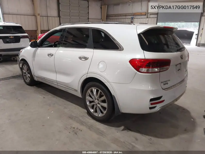 2016 Kia Sorento 2.0T Sxl VIN: 5XYPKDA17GG017549 Lot: 45664887