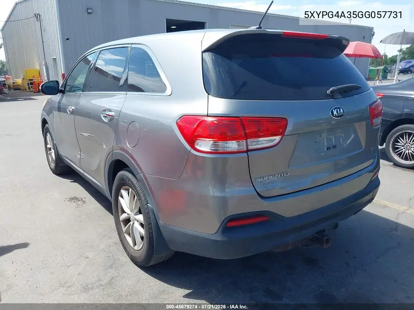 2016 Kia Sorento 2.4L L VIN: 5XYPG4A35GG057731 Lot: 45679274