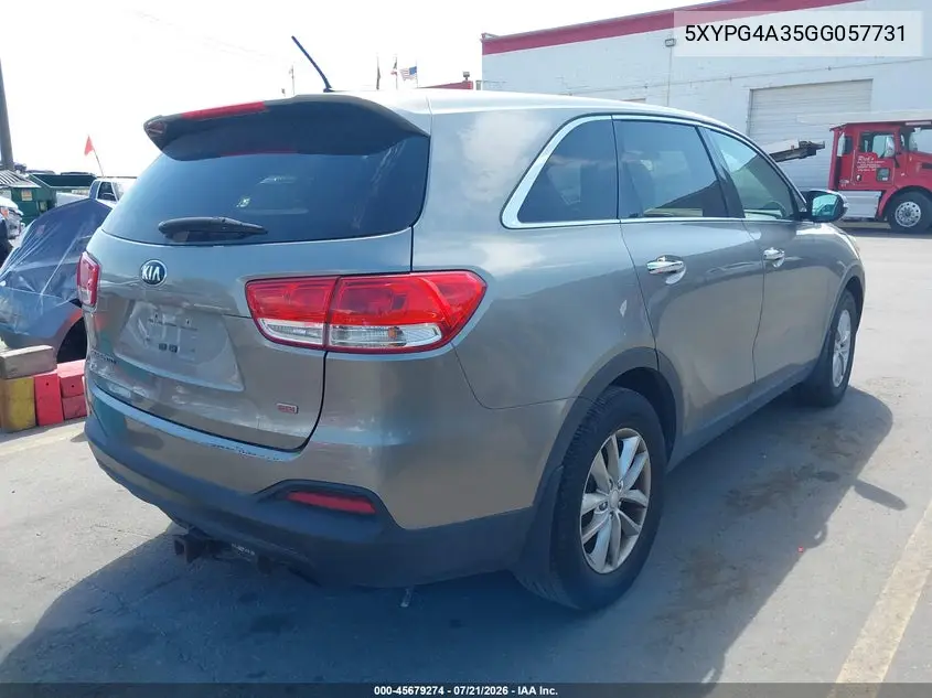 2016 Kia Sorento 2.4L L VIN: 5XYPG4A35GG057731 Lot: 45679274