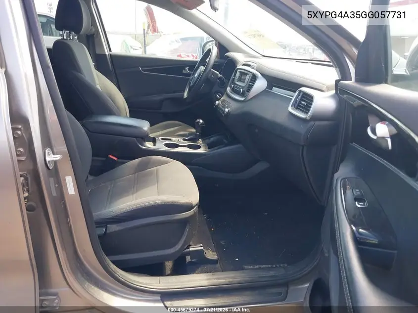 2016 Kia Sorento 2.4L L VIN: 5XYPG4A35GG057731 Lot: 45679274