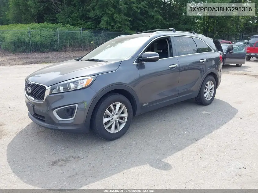 2017 Kia Sorento 2.4L Lx VIN: 5XYPGDA38HG295316 Lot: 45548220