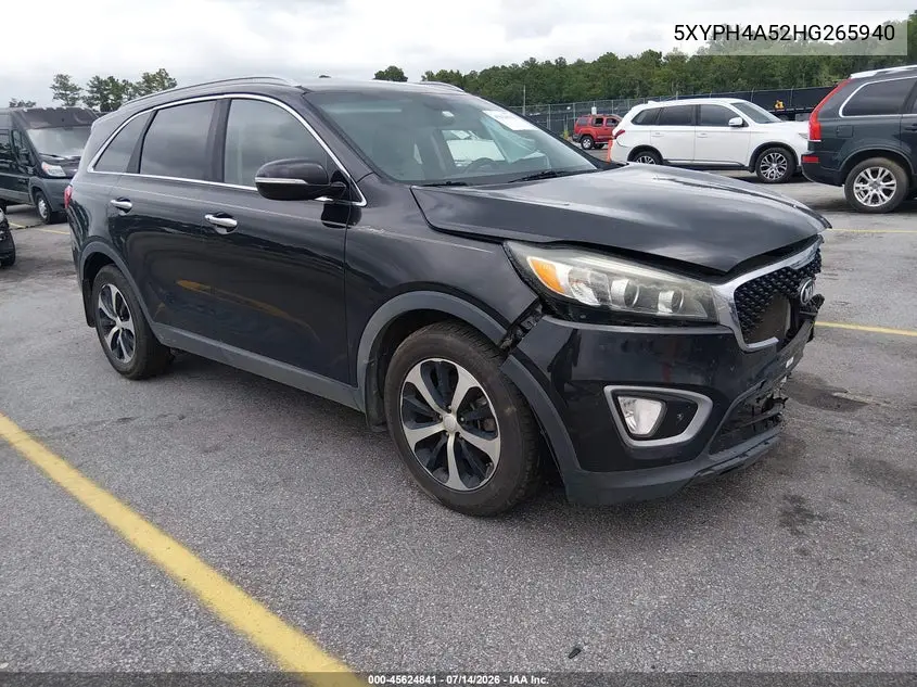 2017 Kia Sorento 3.3L Ex VIN: 5XYPH4A52HG265940 Lot: 45624841